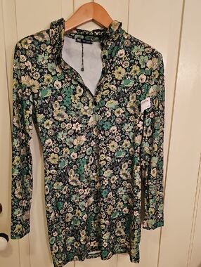 Zara Black Floral Tunic with Green & Cream Blooms